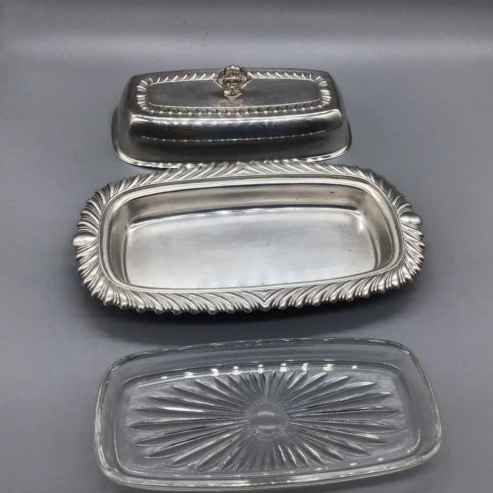 Vintage M.S.C Silverplate Butter Dish with Glass Tray